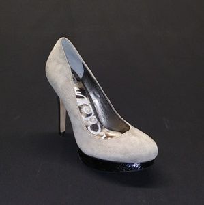 SAM EDELMAN Taupe and Black Leather Stiletto Platf